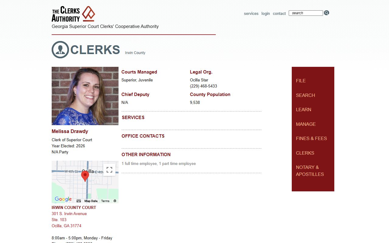 Irwin County Clerk of Superior Court and Juvenile Court GSCCCA profile