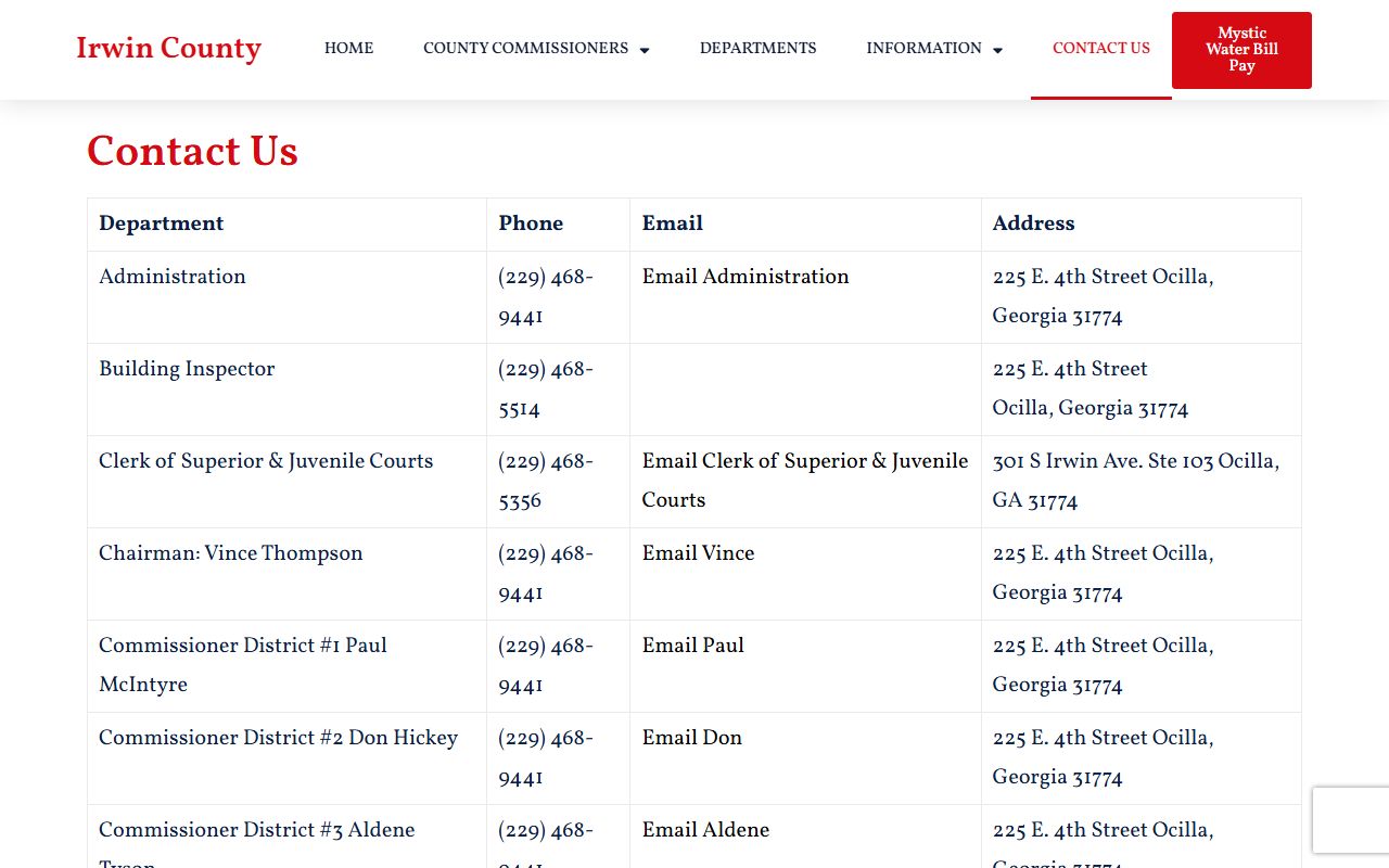 Irwin County court records contact directory