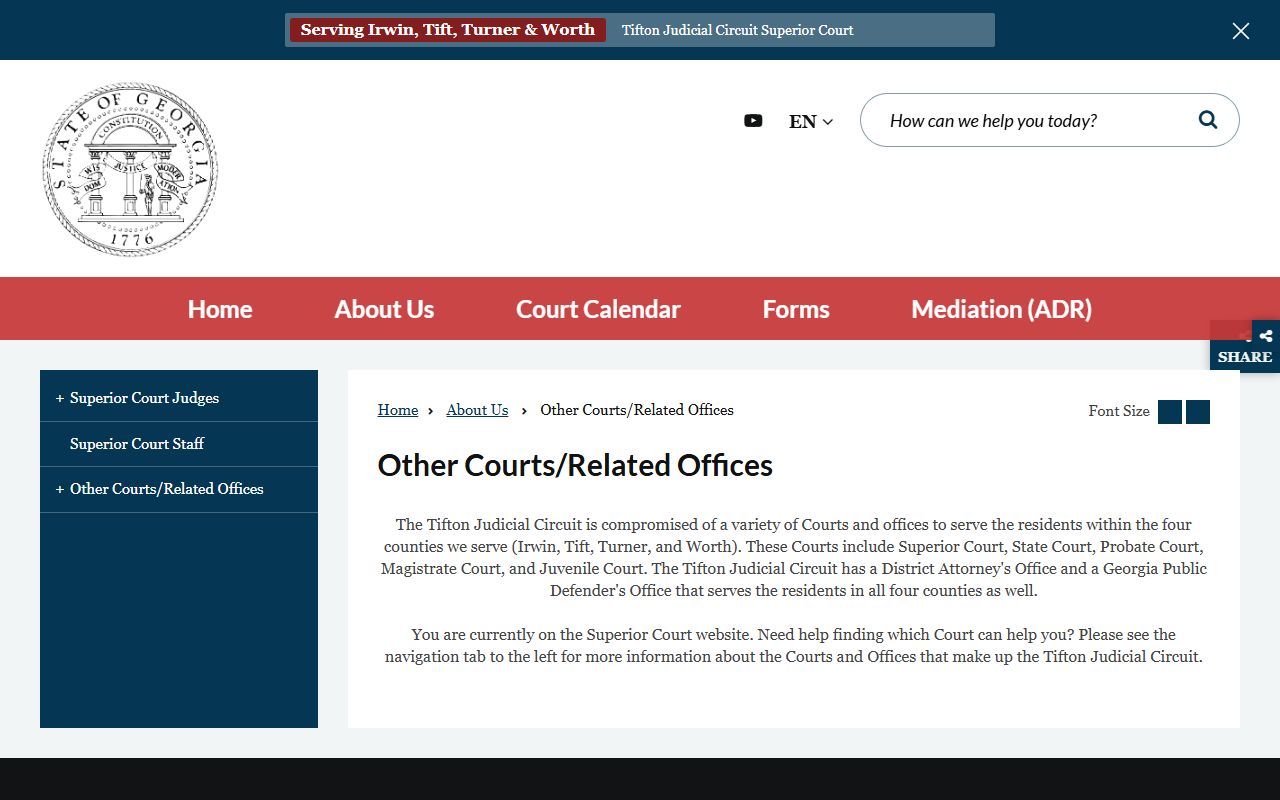 Irwin County court records Tifton Circuit courts and offices
