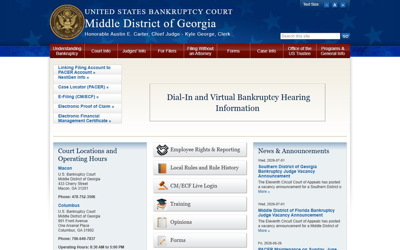 Irwin County court dockets Middle District Bankruptcy Court source