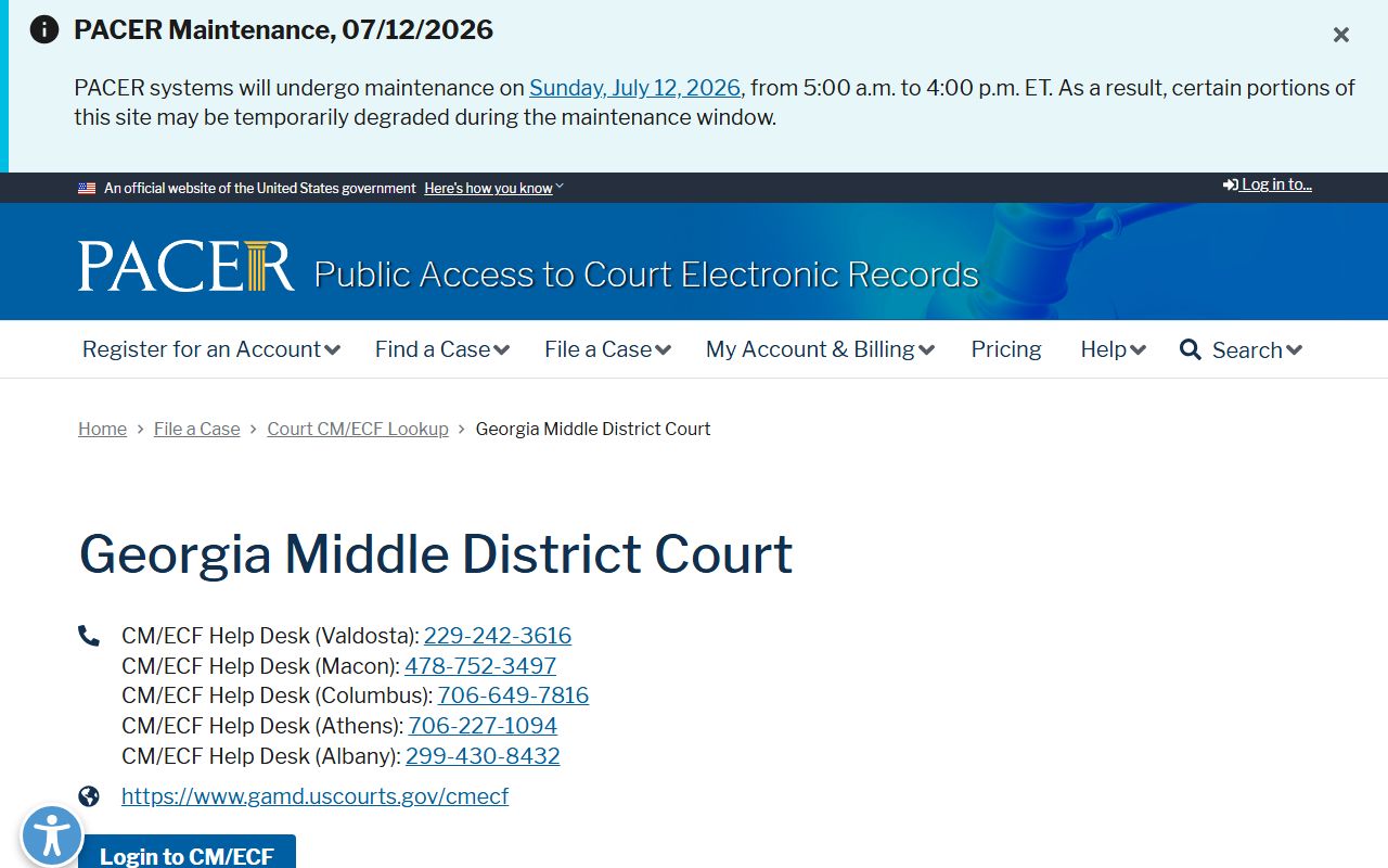 Irwin County court dockets PACER Middle District source