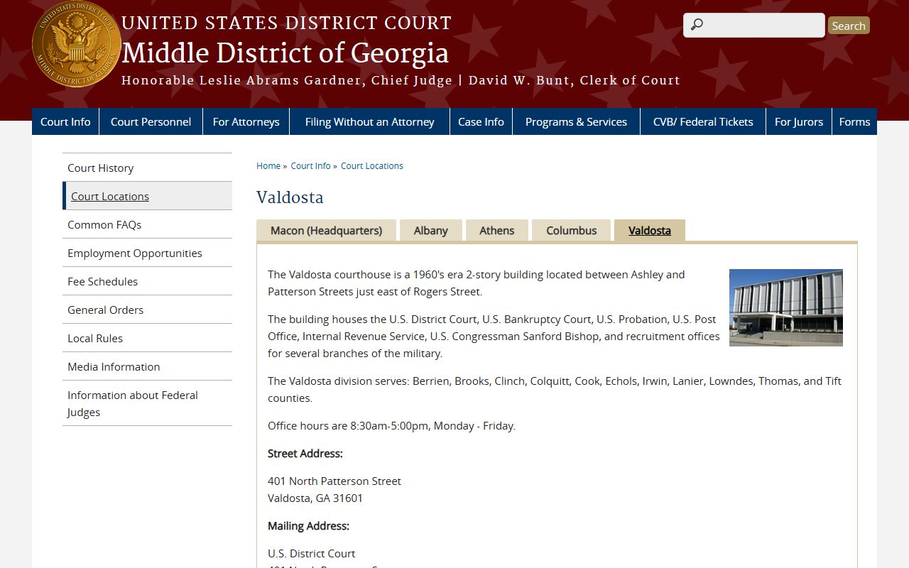 Irwin County Superior Court page Valdosta federal division