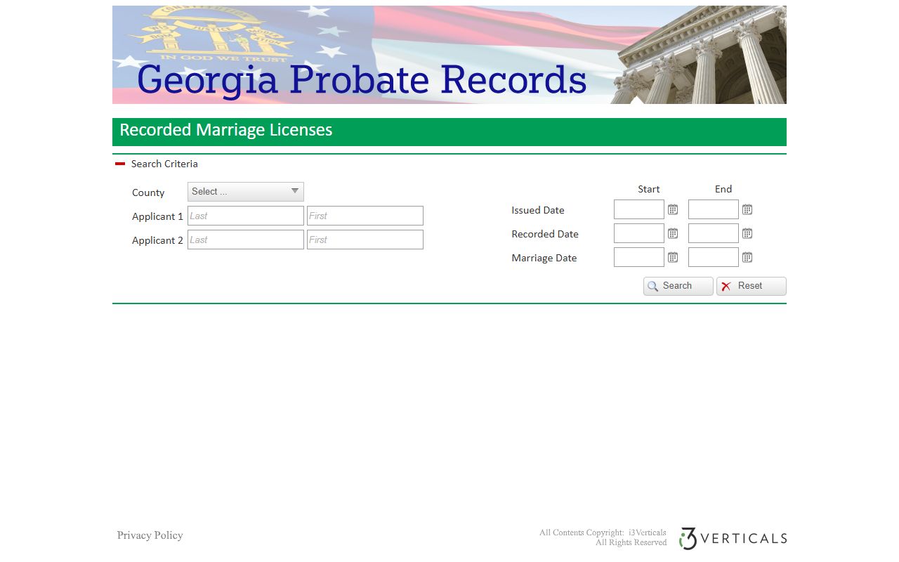 Georgia Probate Records recorded marriage license search with Irwin County option