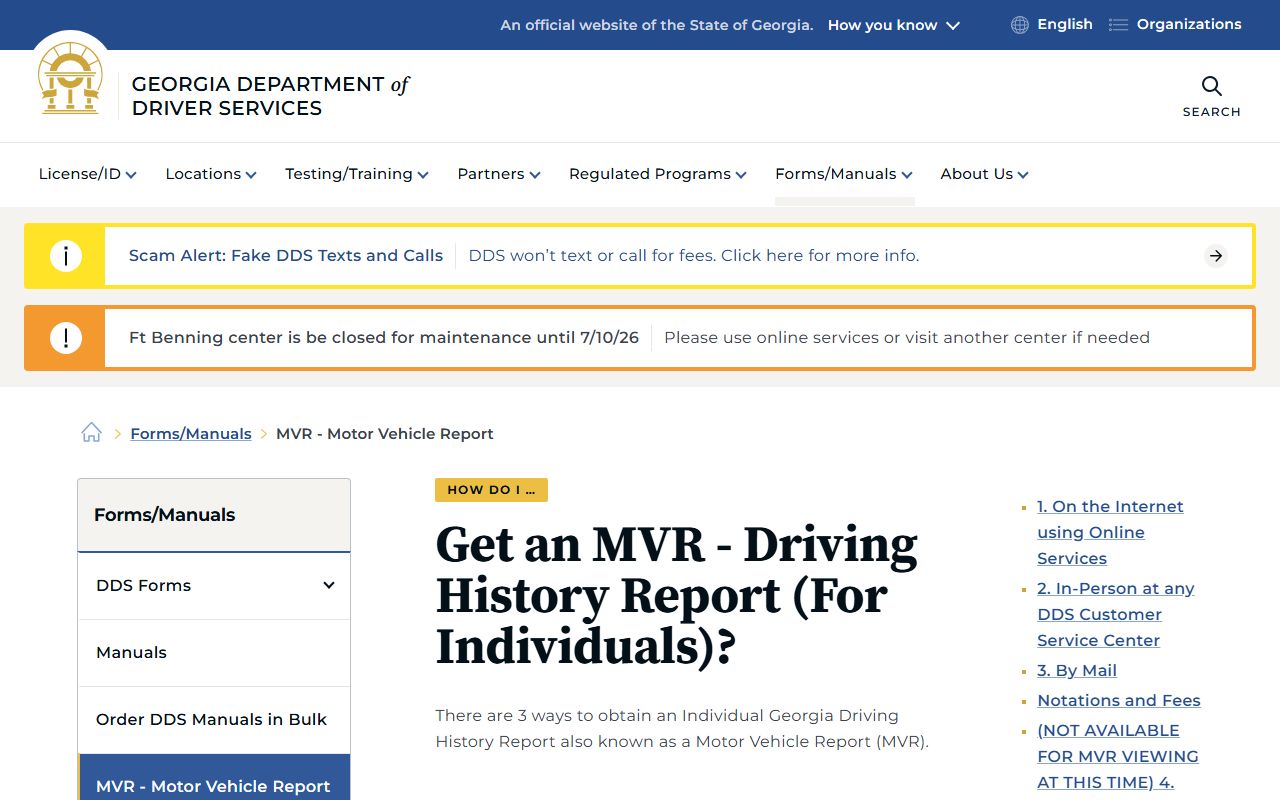 Georgia DDS Motor Vehicle Report driving history guide
