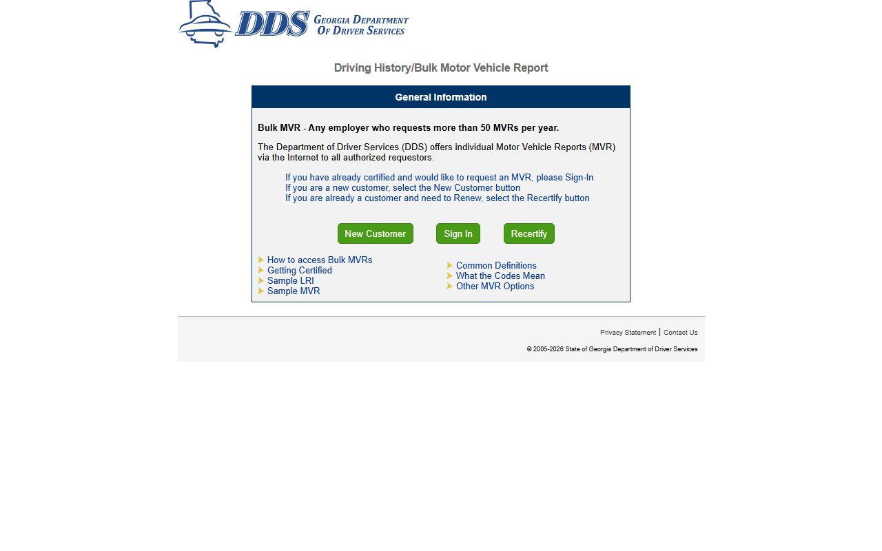 Georgia DDS online MVR portal for driver record access