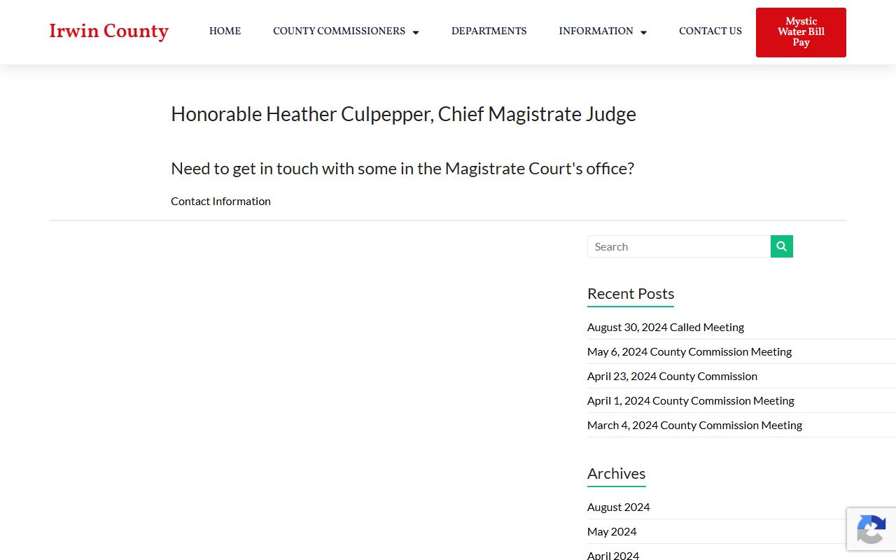 Irwin County Magistrate Court page for warrant-related court routing