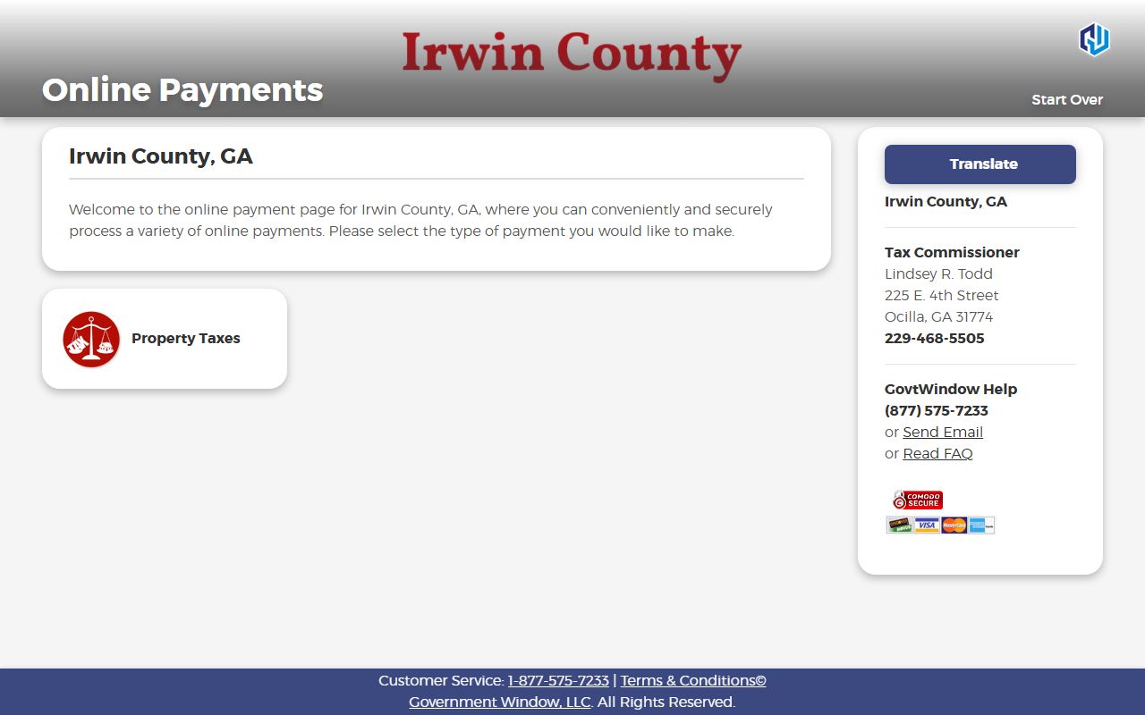 Irwin Government Window start page reviewed for traffic payment availability